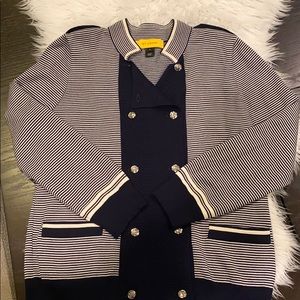 ST. JOHN Nautical Navy Stripe Button Jacket M